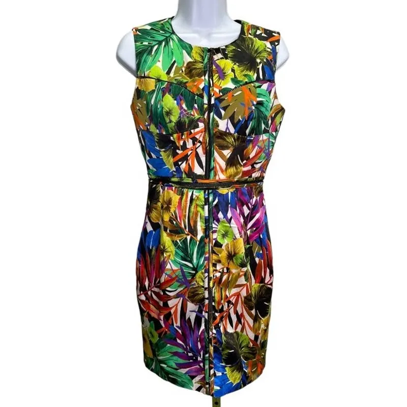 Milly Angular Tropical Print Sleeveless Pencil Dress Colorful Size 4 New