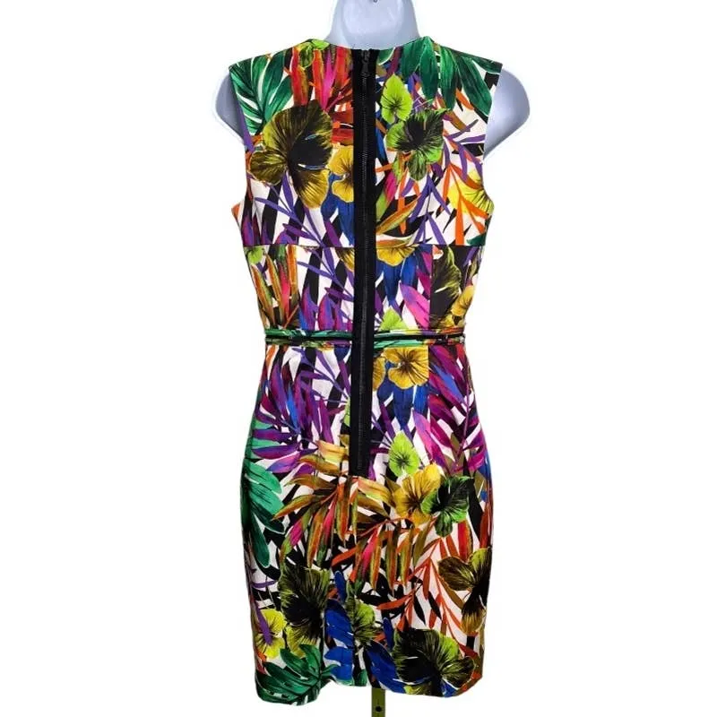 Milly Angular Tropical Print Sleeveless Pencil Dress Colorful Size 4 New