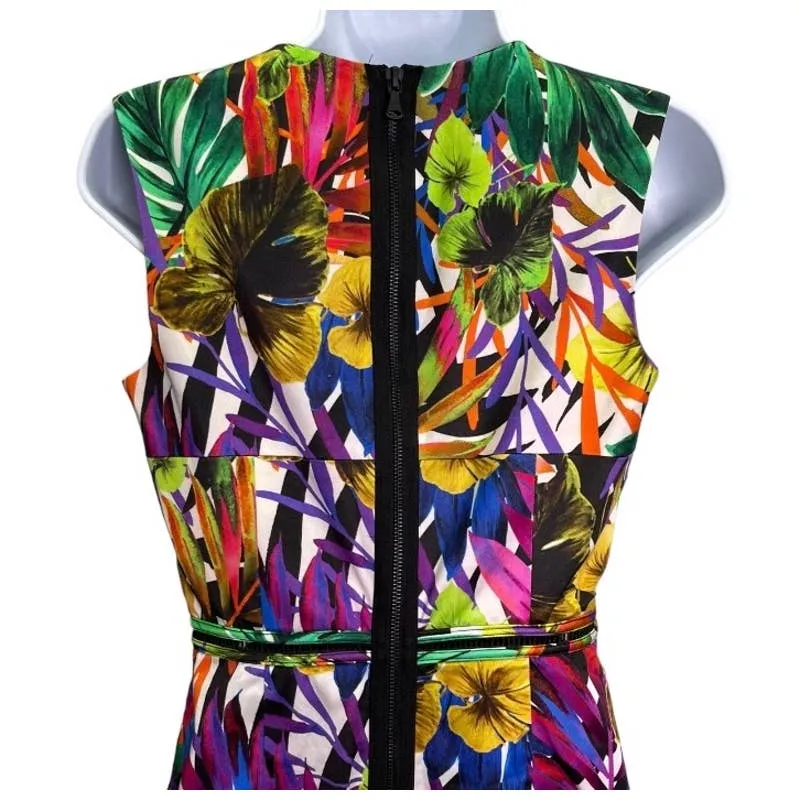 Milly Angular Tropical Print Sleeveless Pencil Dress Colorful Size 4 New