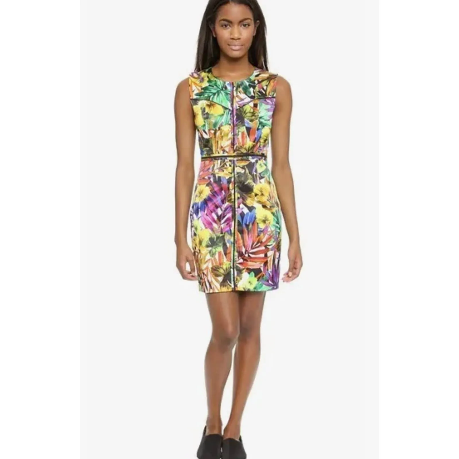 Milly Angular Tropical Print Sleeveless Pencil Dress Colorful Size 4 New