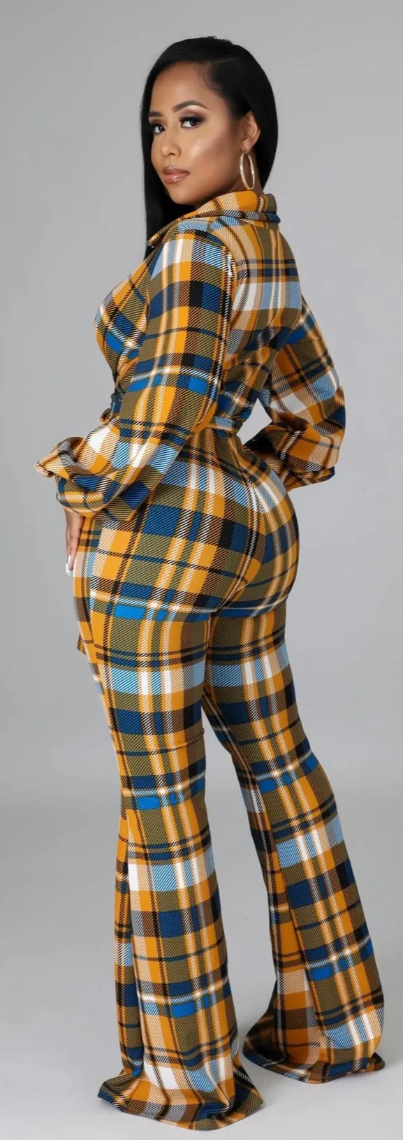 Mustard and Teal plaid jumpsuit