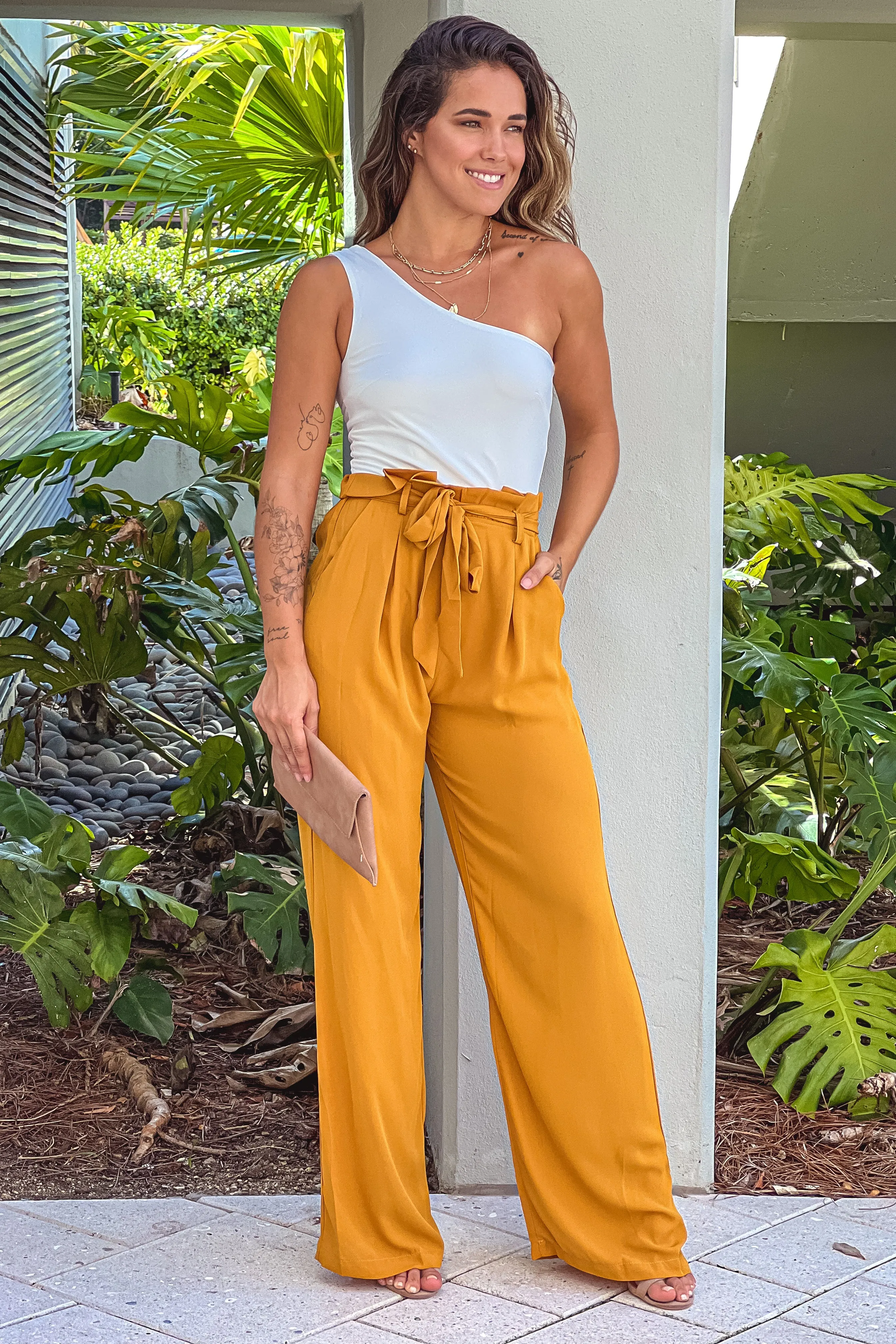 Mustard One Shoulder Jumpsuit