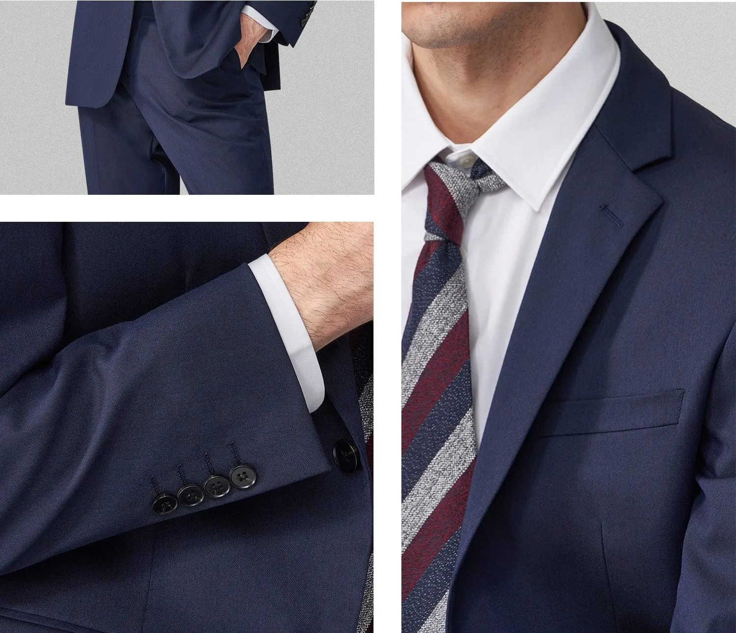 Navy 2 Piece Solid Color Tuxedo Double Button Notch Lapel Men Suit (Blazer Pants)