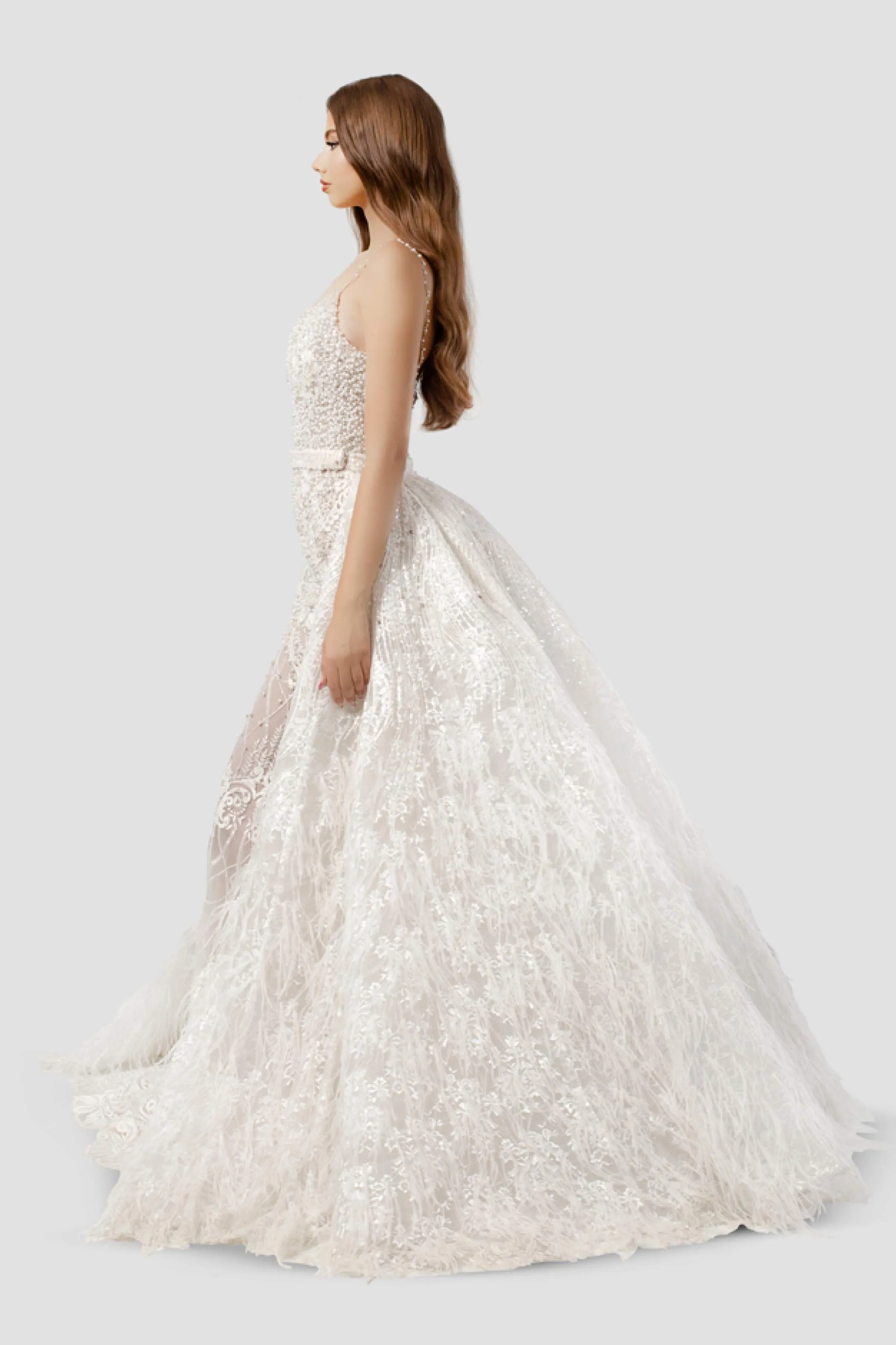 Off White Wedding Dress with Detachable Skirt