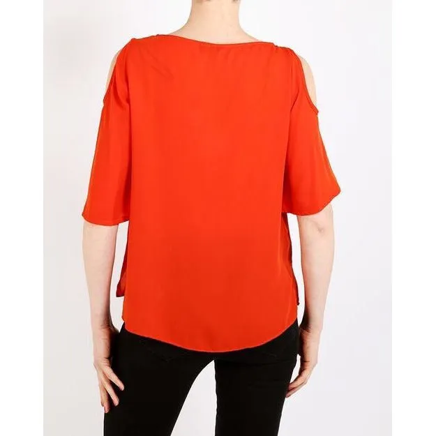 Orange Cold Shoulder Sheer Top