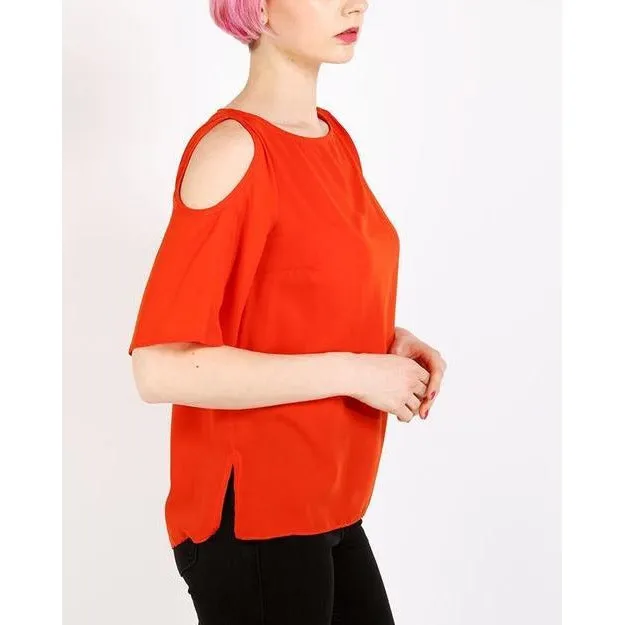 Orange Cold Shoulder Sheer Top