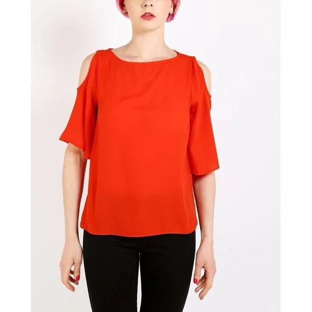 Orange Cold Shoulder Sheer Top
