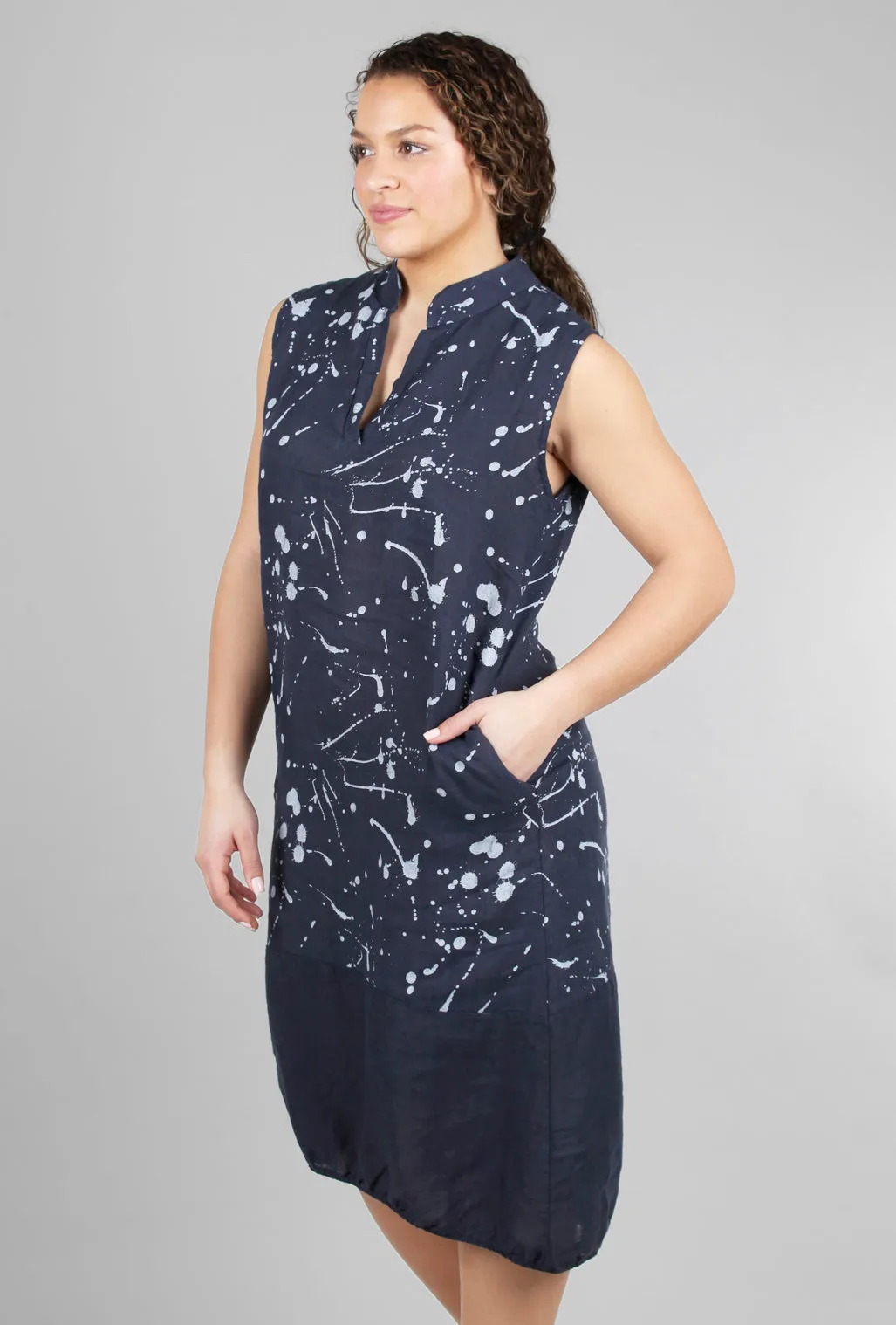 Paint-Splatter Balloon Dress, Navy