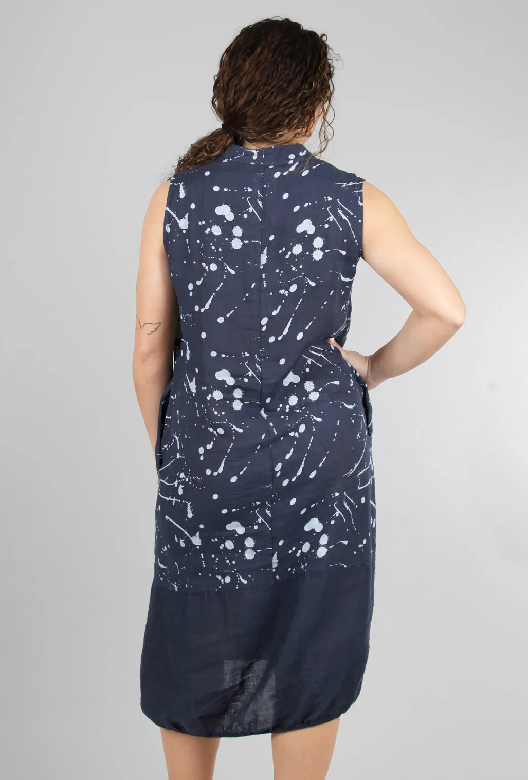 Paint-Splatter Balloon Dress, Navy