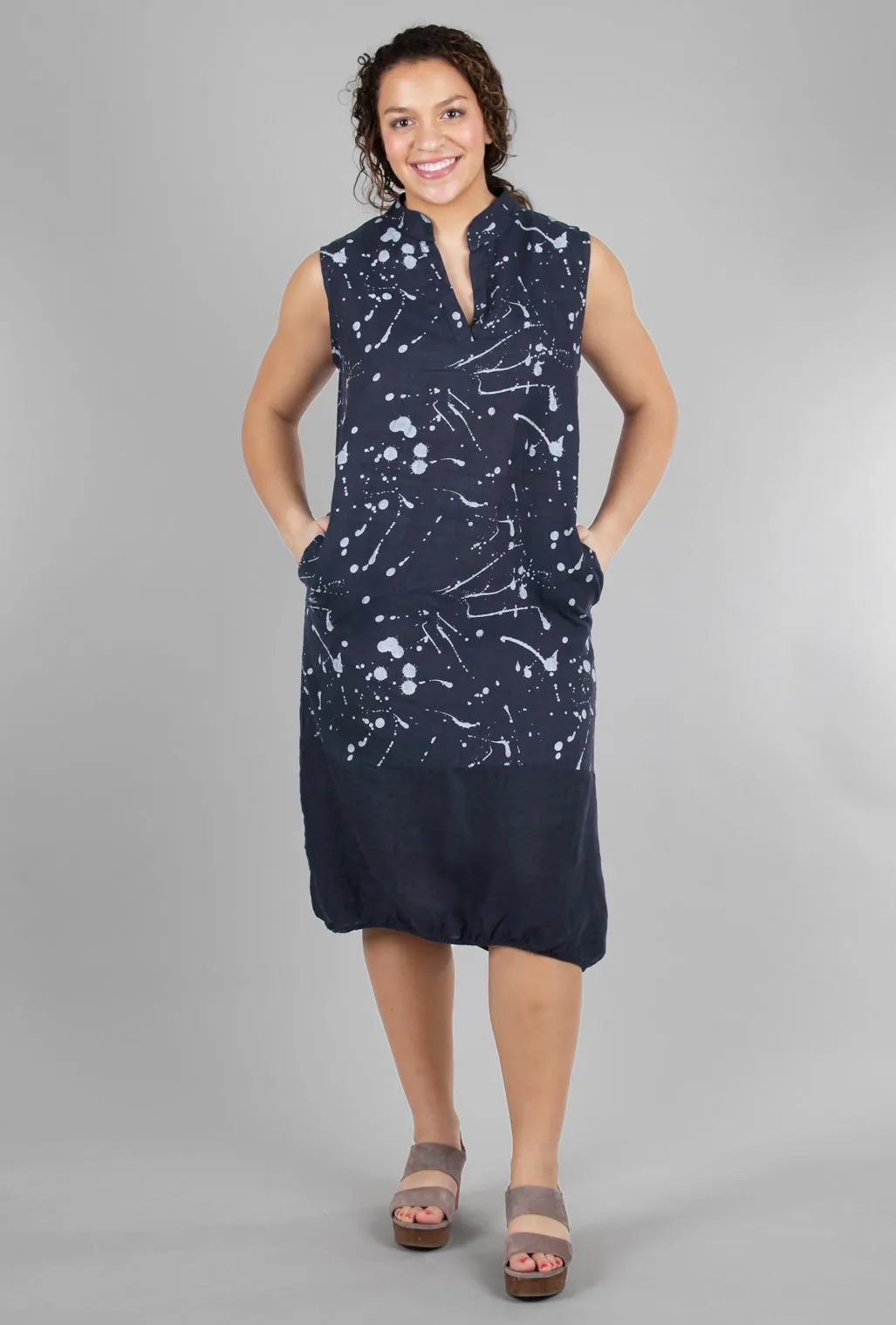 Paint-Splatter Balloon Dress, Navy