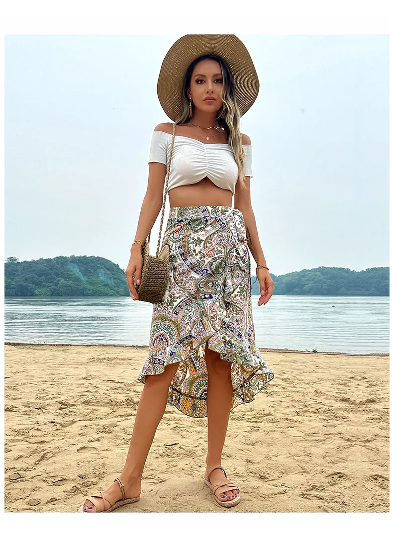 Paisley Plicated Belted Puff Short Skirt
