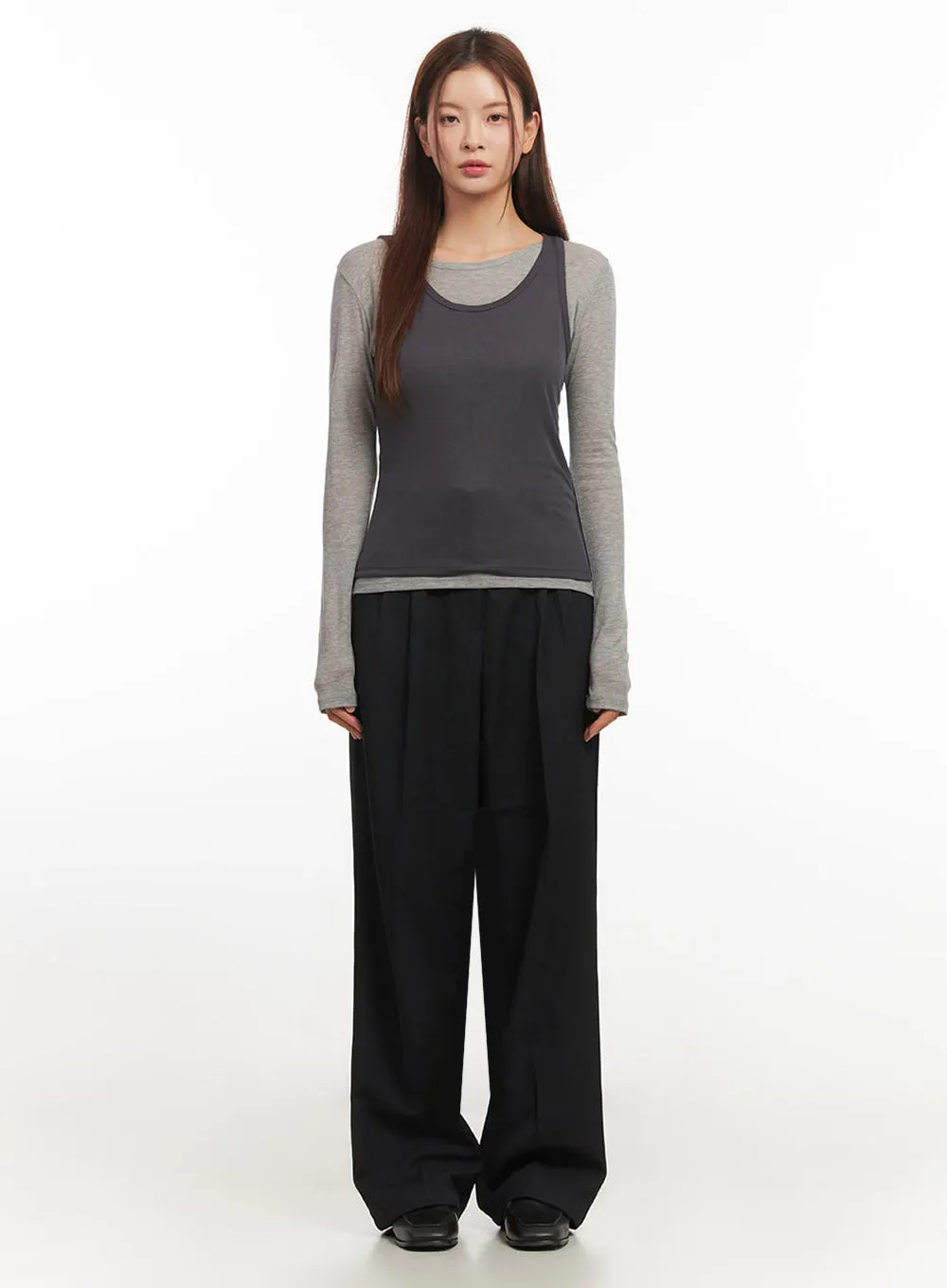 Pintuck Wide-Leg Slacks Pants IM524