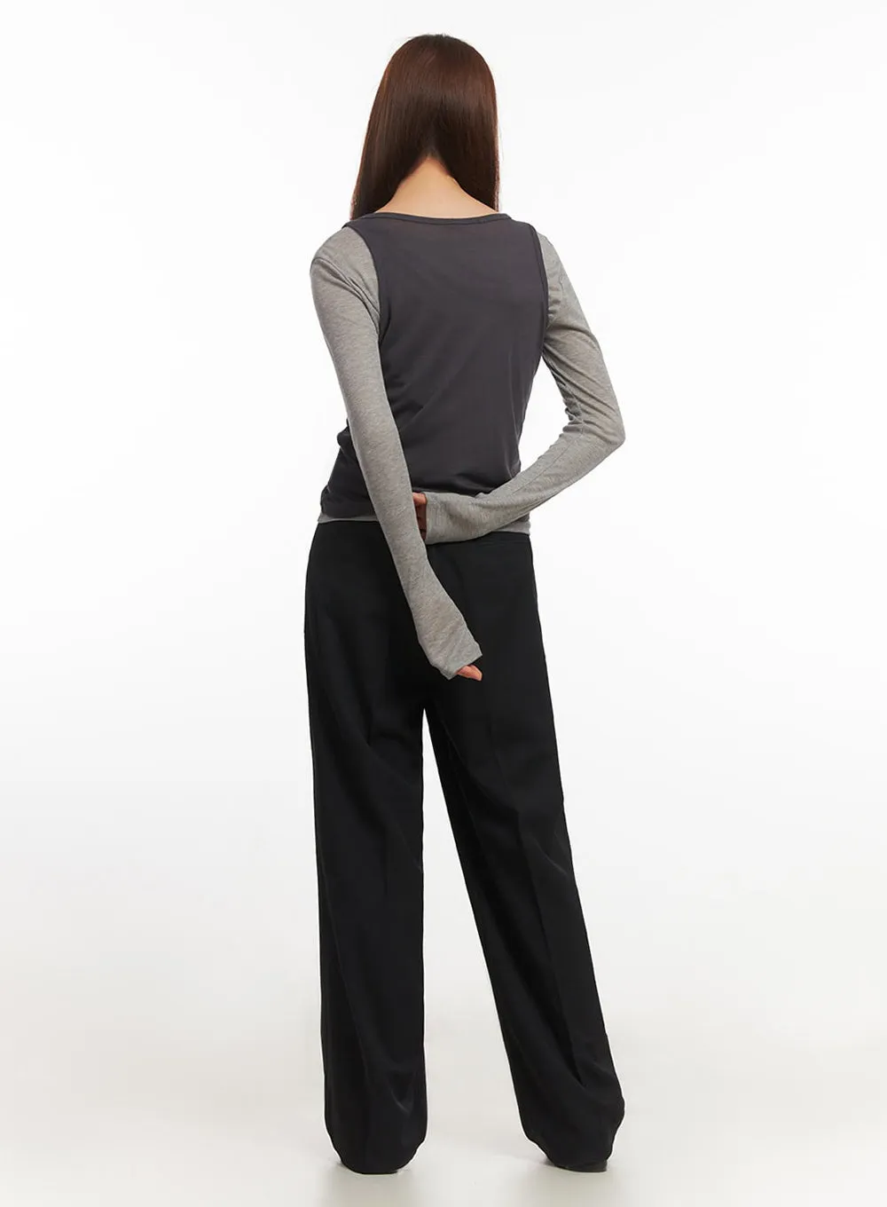 Pintuck Wide-Leg Slacks Pants IM524
