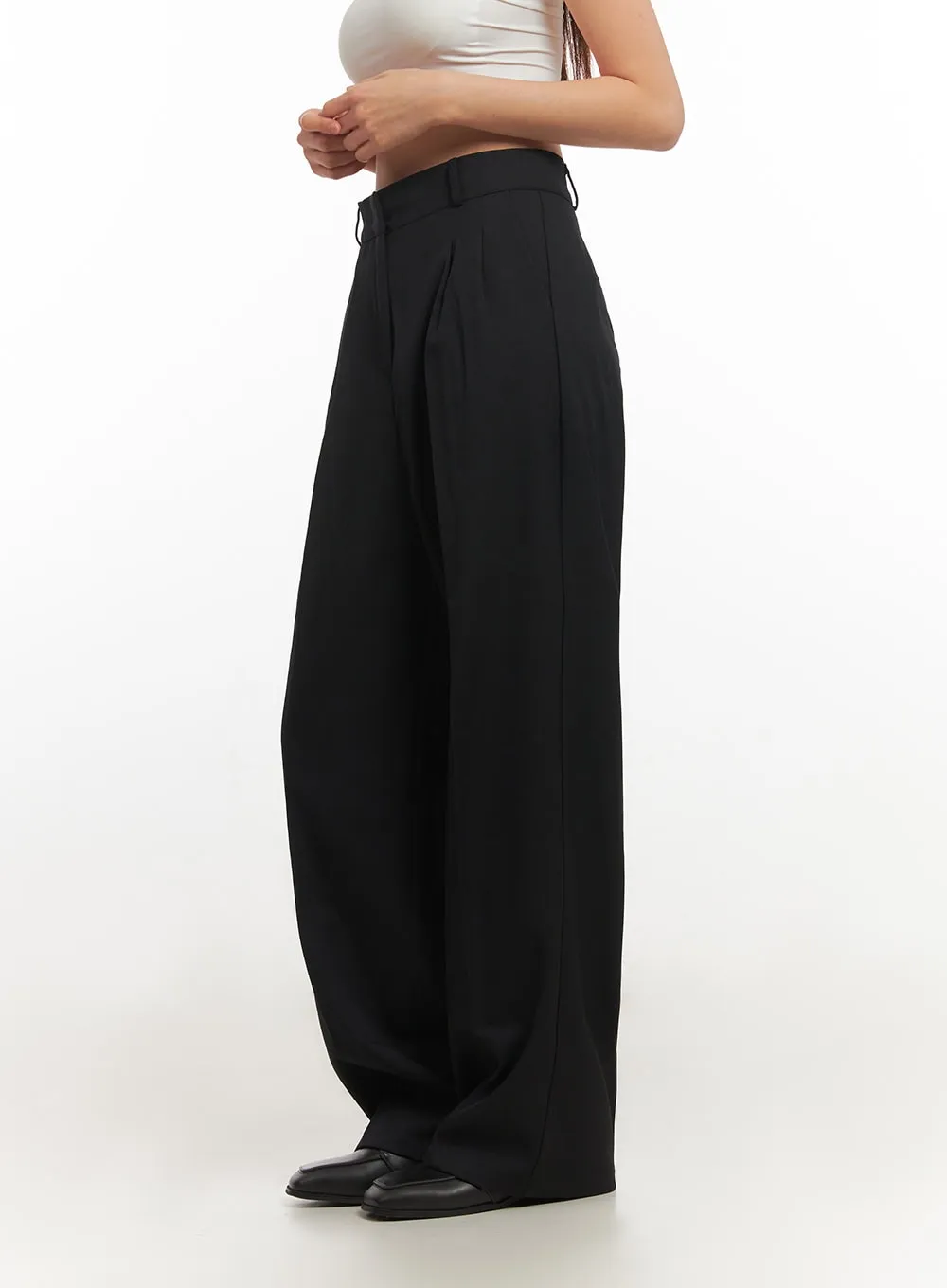 Pintuck Wide-Leg Slacks Pants IM524