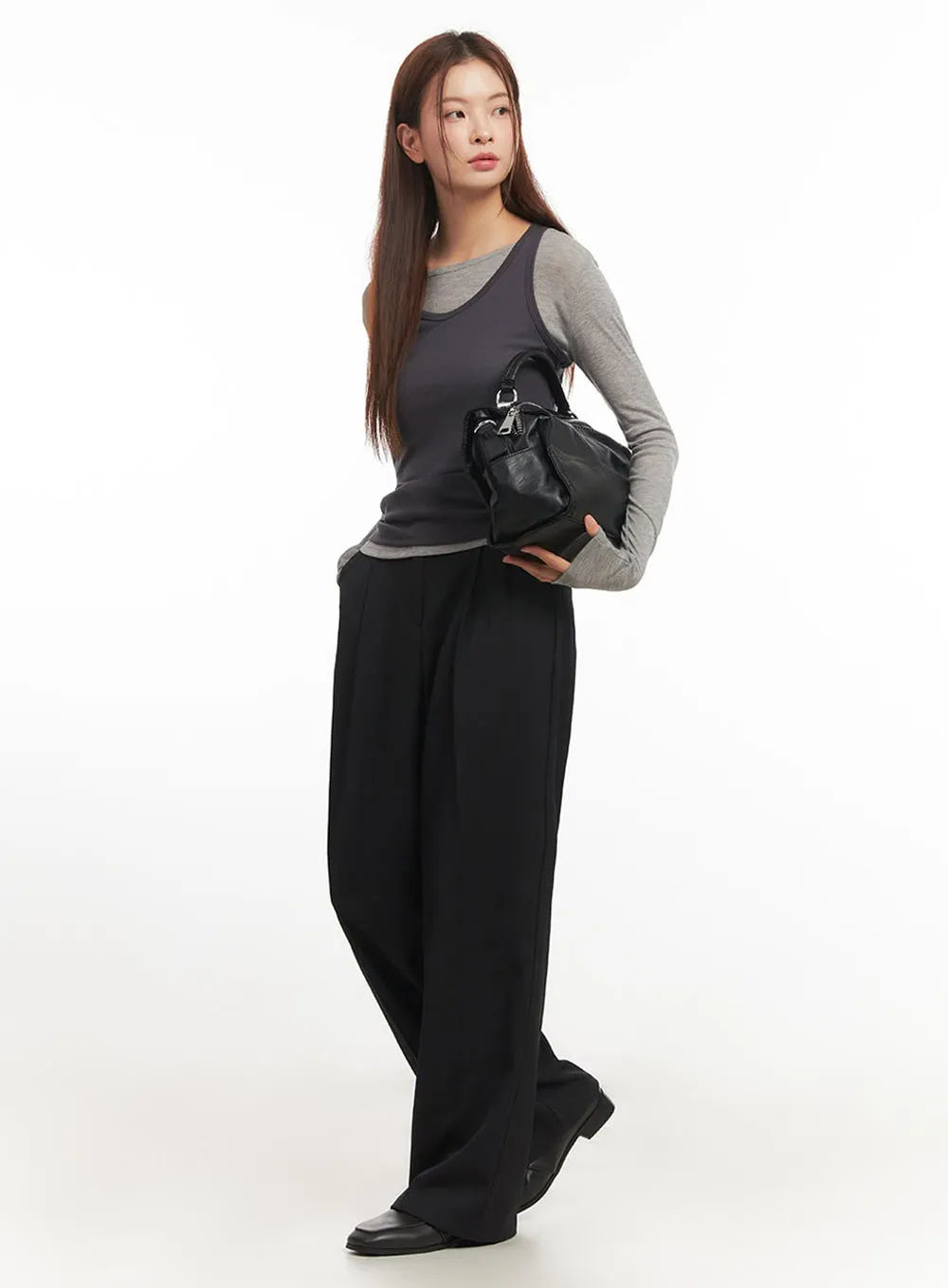 Pintuck Wide-Leg Slacks Pants IM524