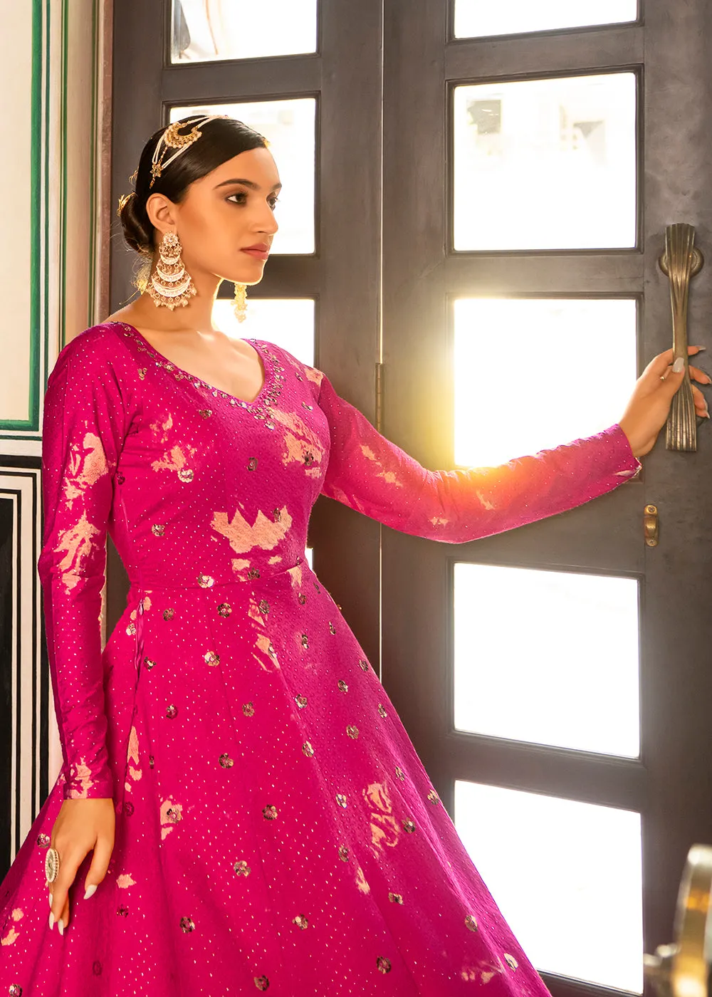 Rani Shibori Print Embroidered Floor Length Cotton Gown