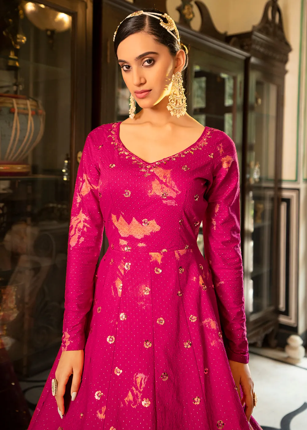 Rani Shibori Print Embroidered Floor Length Cotton Gown