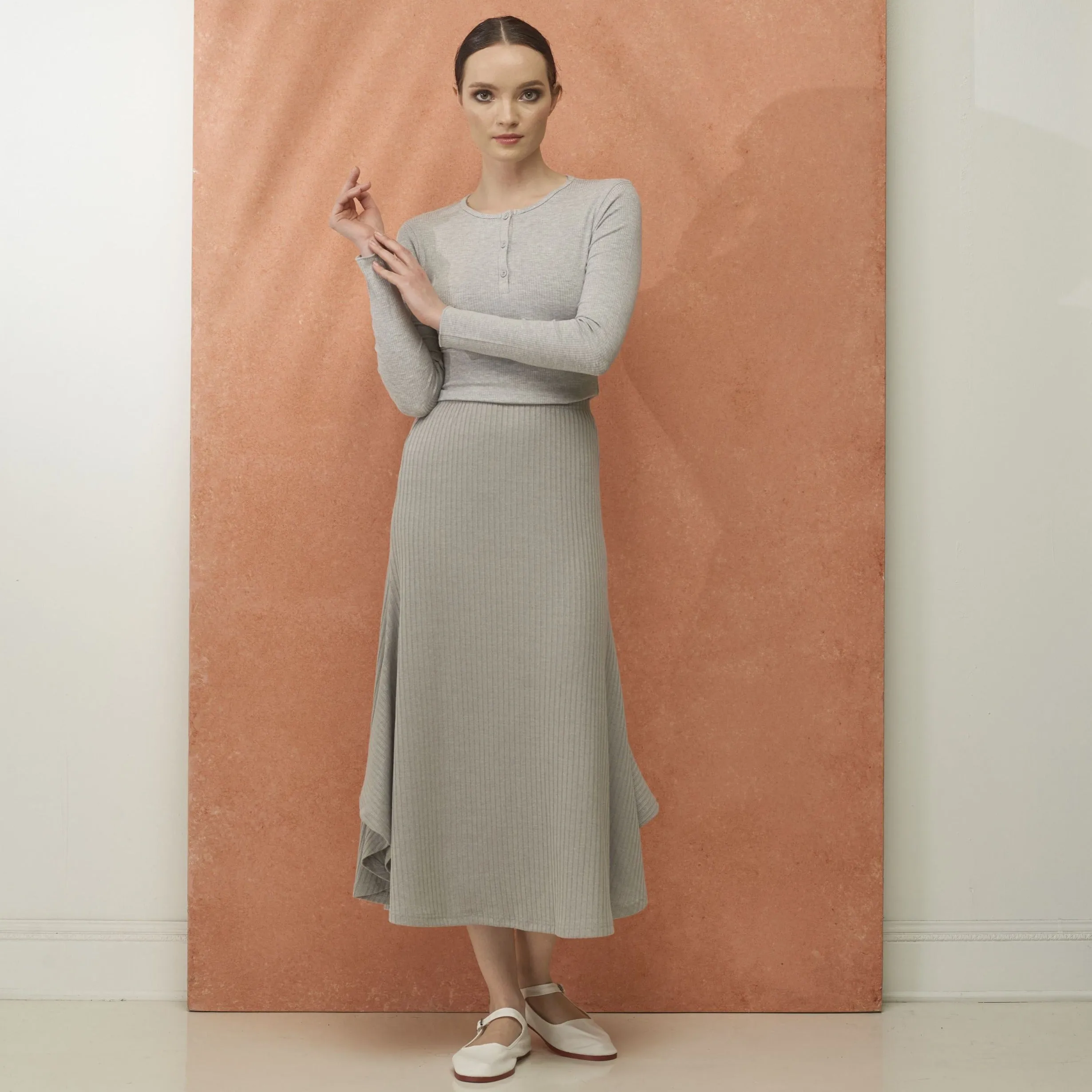 Ribbed Wing Skirt | Grey [Final Sale]