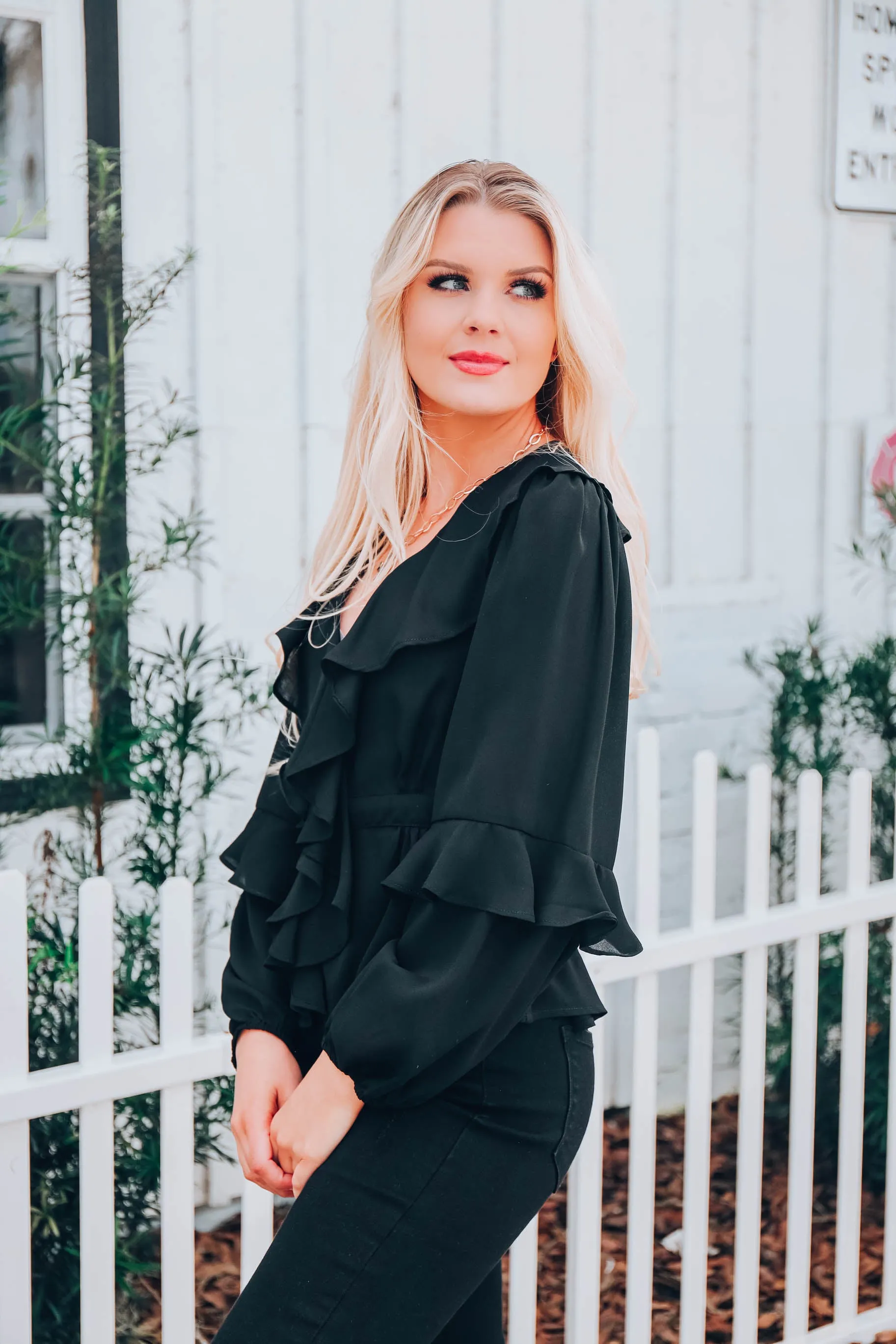 Ruffled Peplum Top - Black