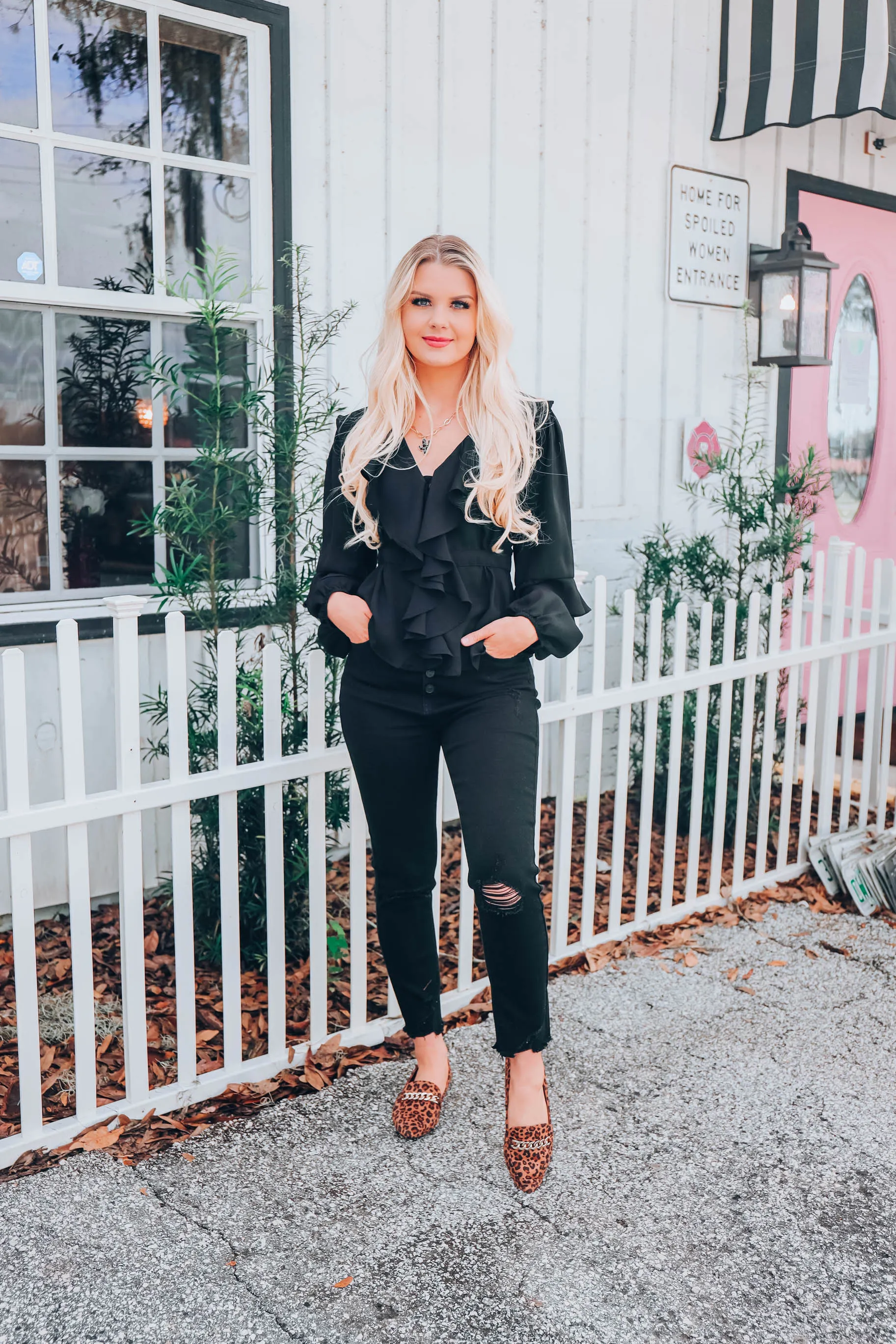 Ruffled Peplum Top - Black