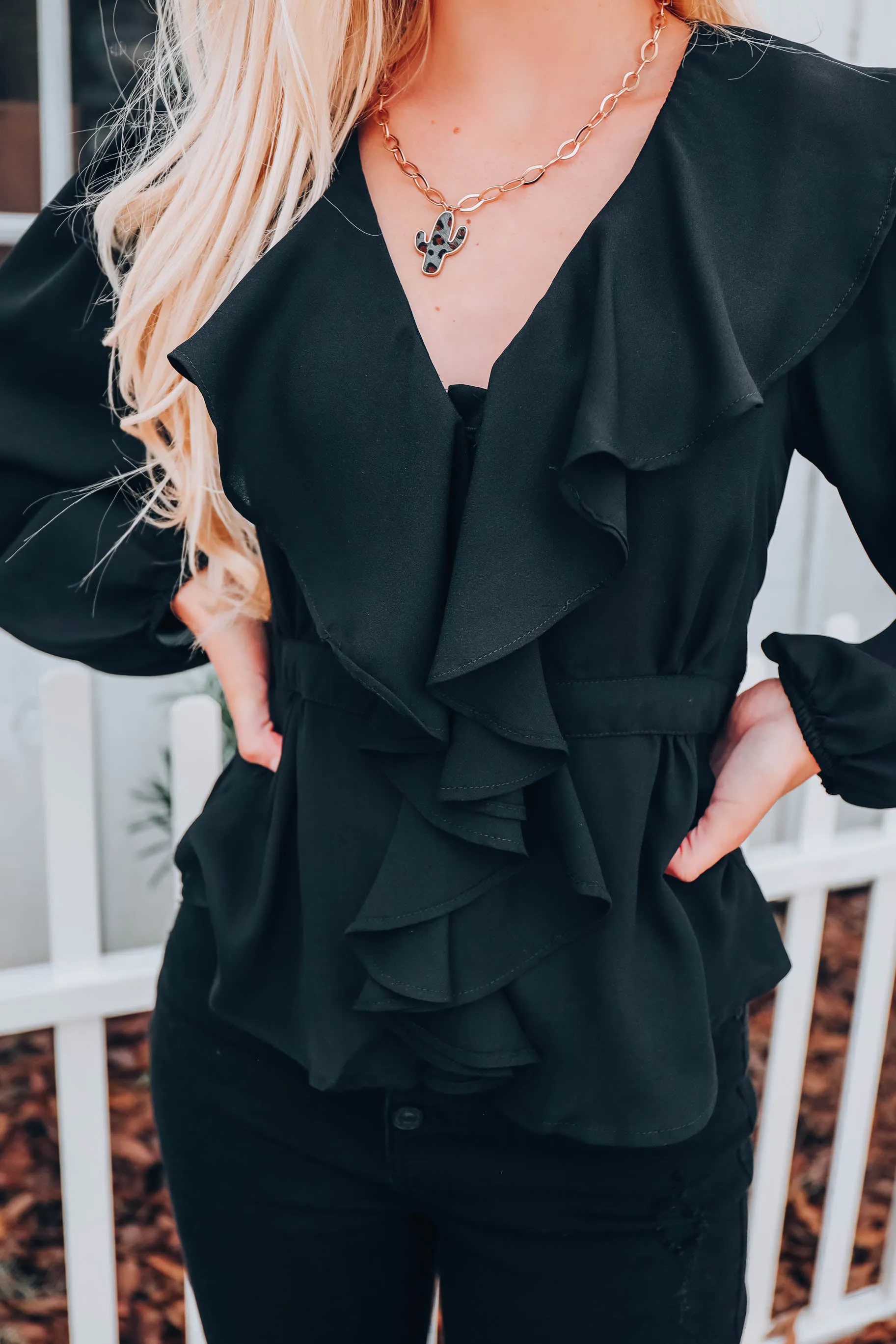Ruffled Peplum Top - Black