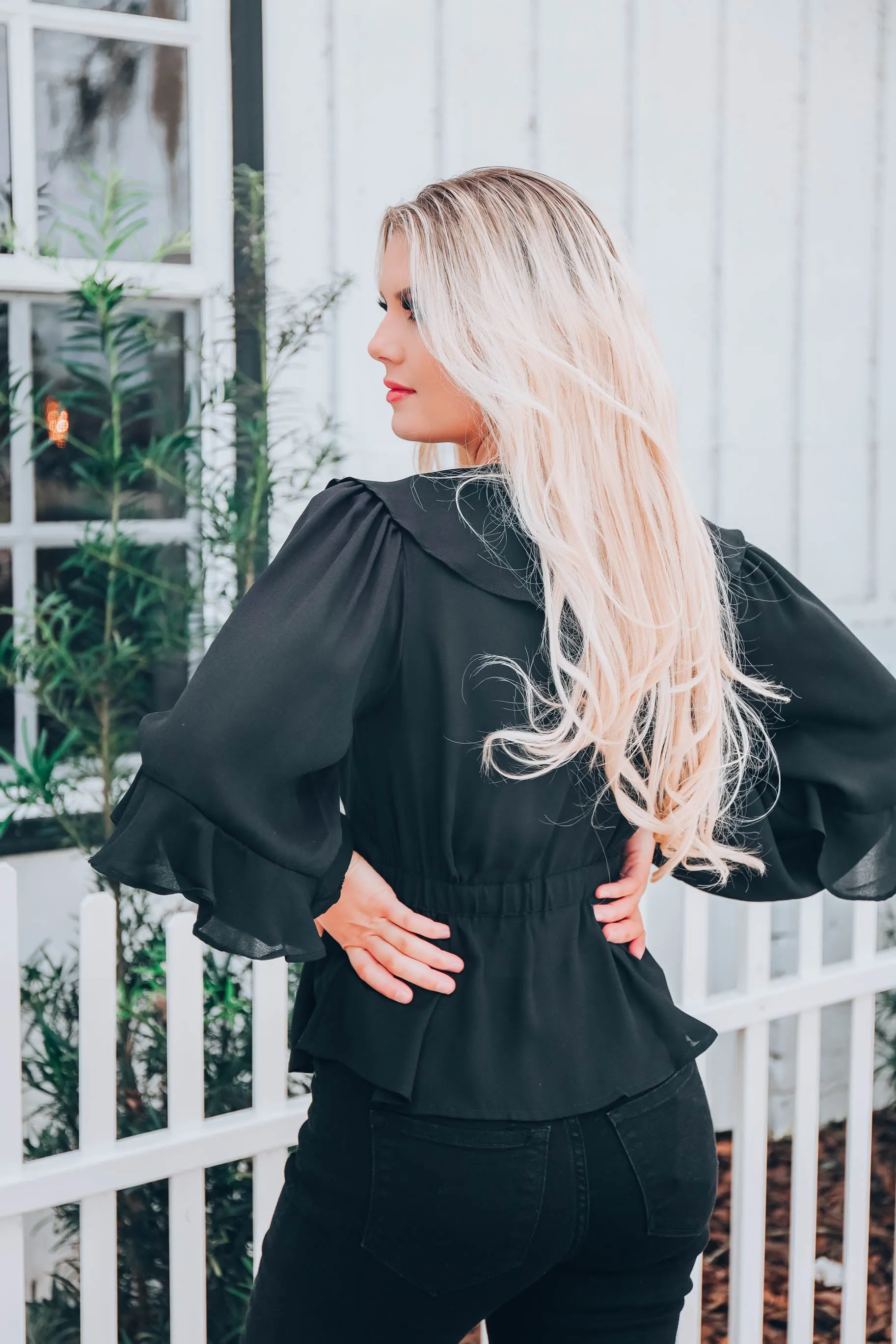 Ruffled Peplum Top - Black
