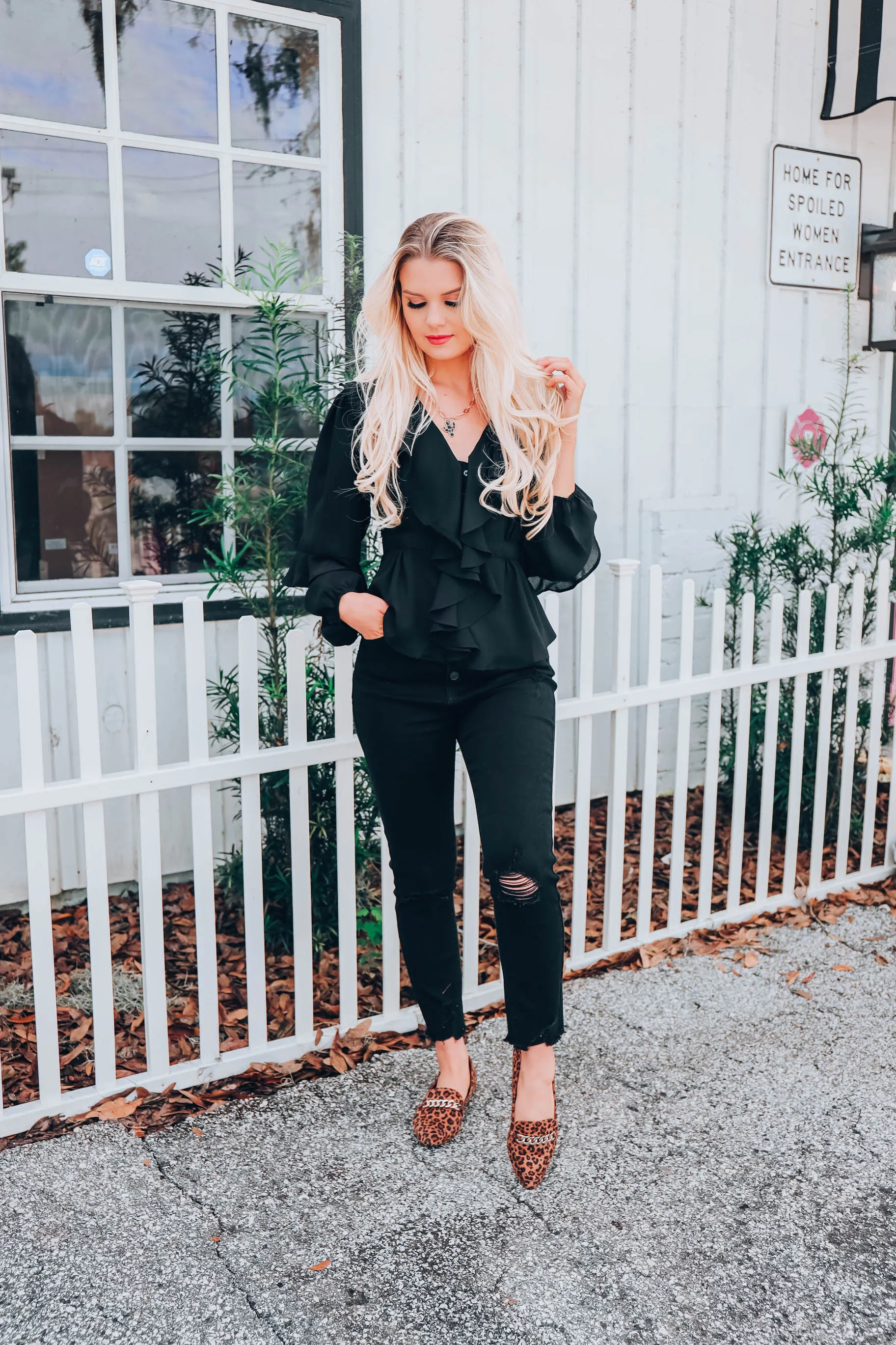 Ruffled Peplum Top - Black