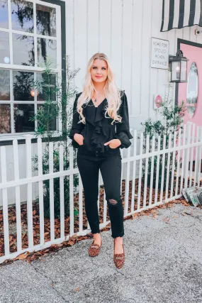 Ruffled Peplum Top - Black