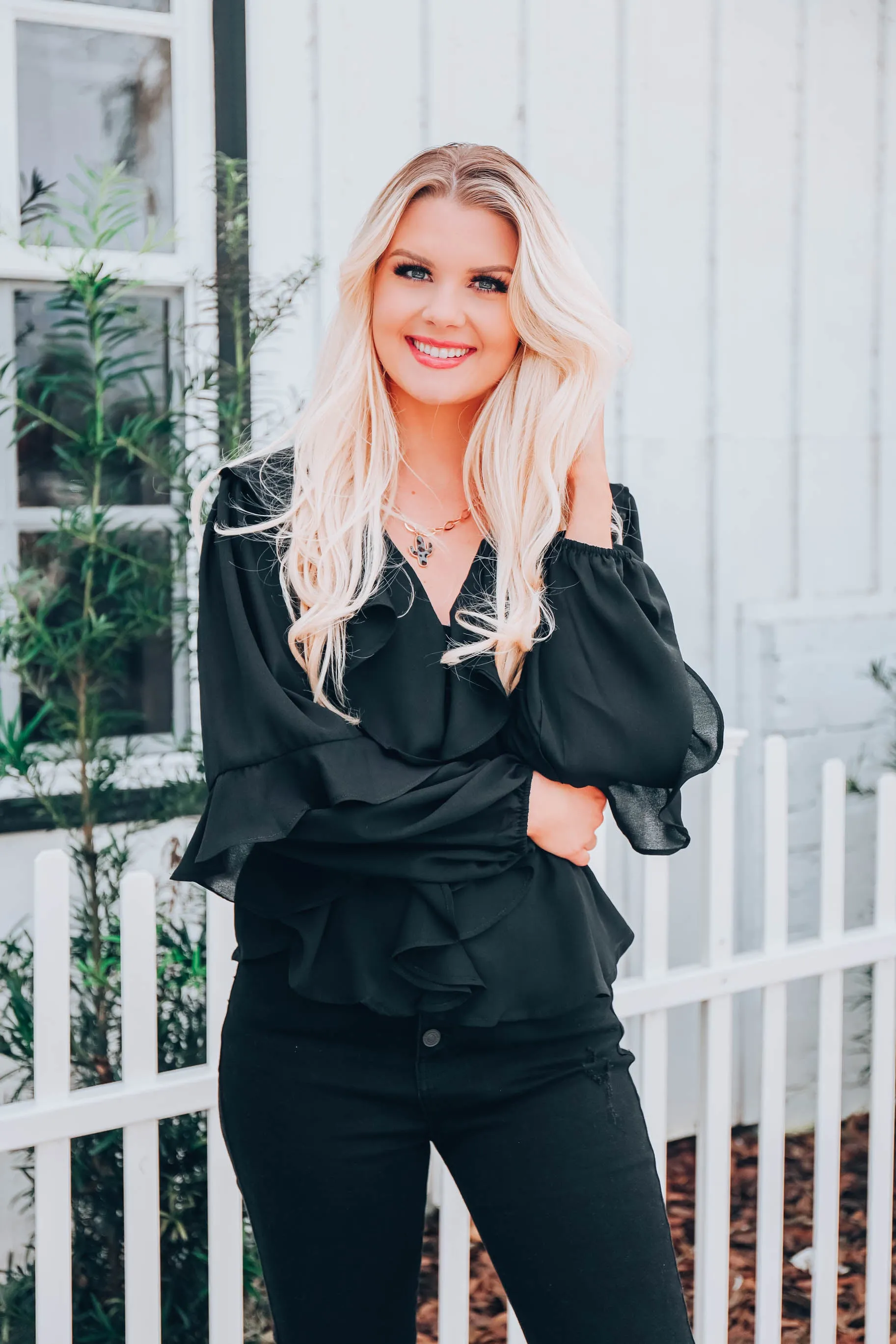Ruffled Peplum Top - Black
