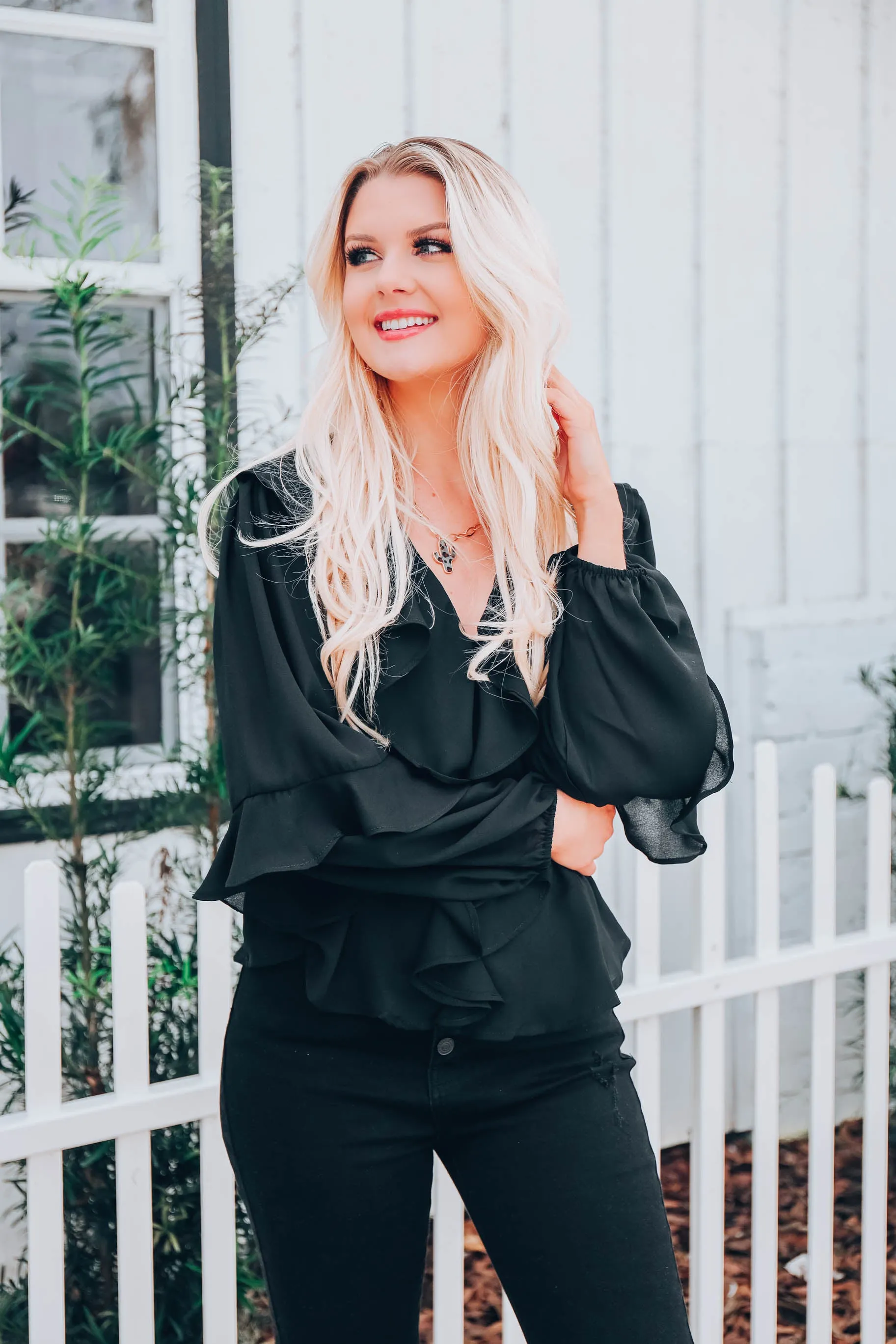 Ruffled Peplum Top - Black