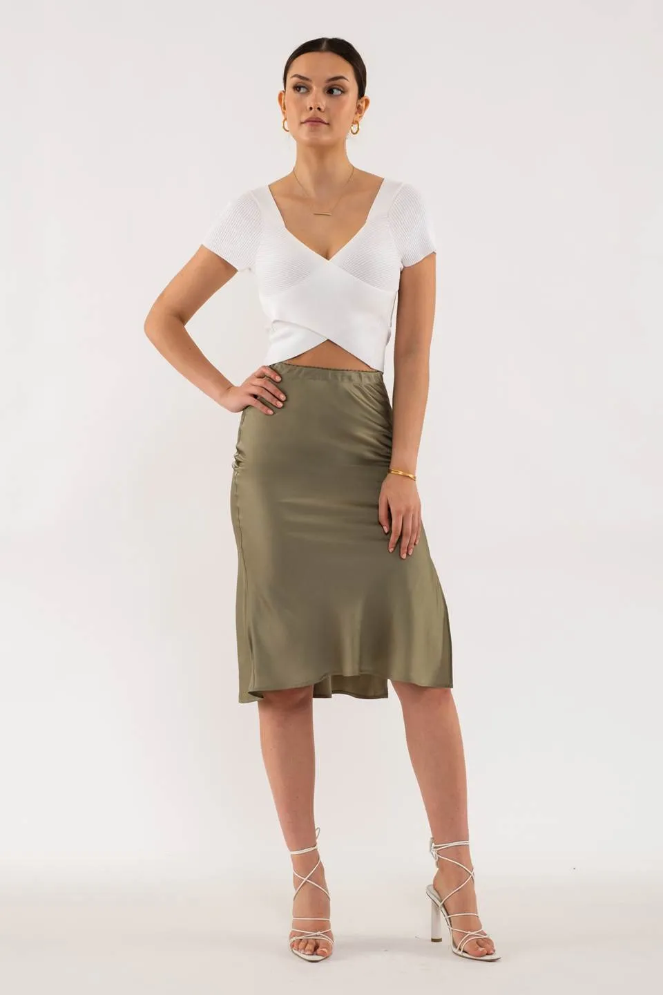 SATIN SIDE SLIT MIDI SKIRT