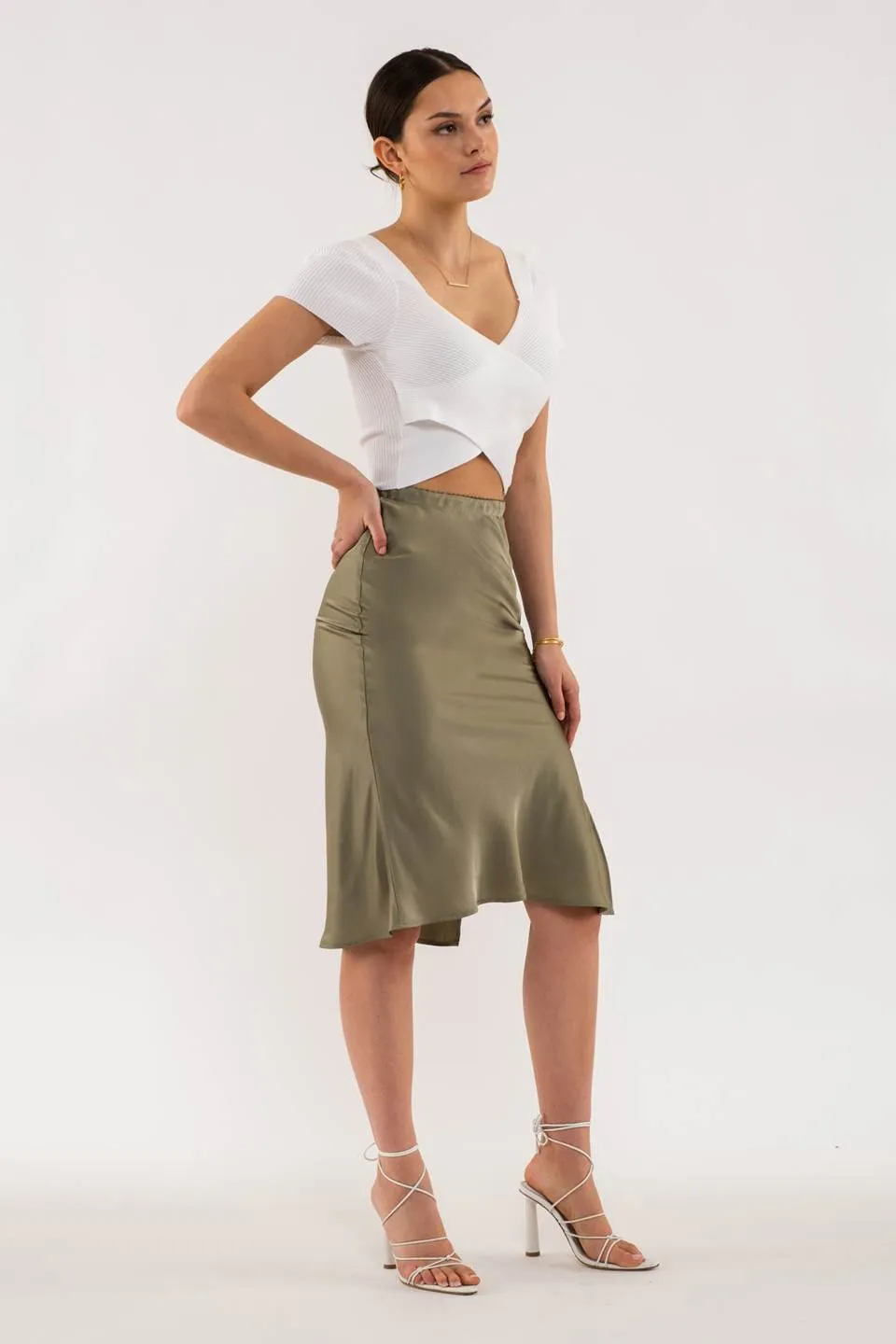 SATIN SIDE SLIT MIDI SKIRT