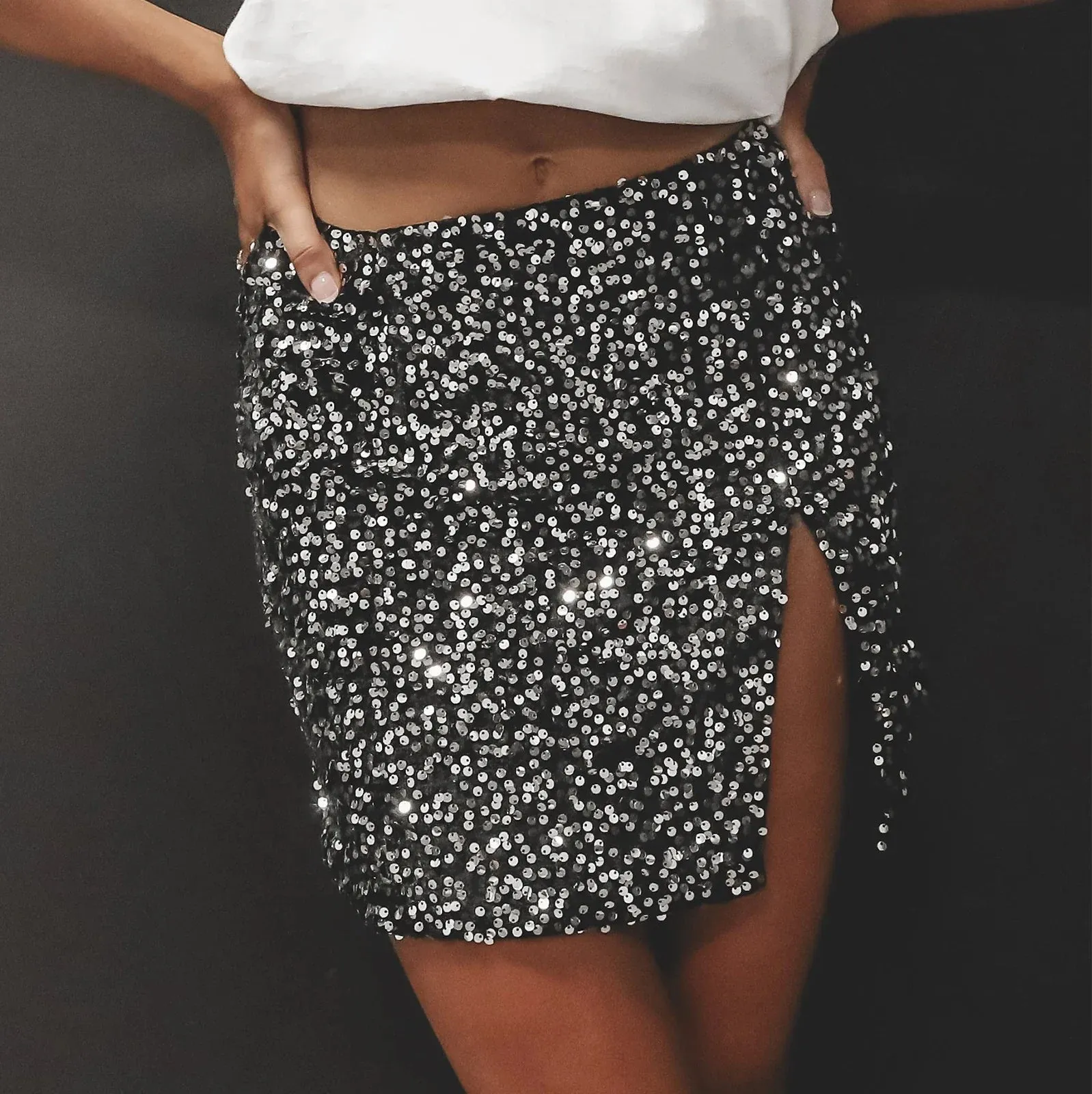 Shimmering Sequin Tight Mini Party Clubwear Skirt
