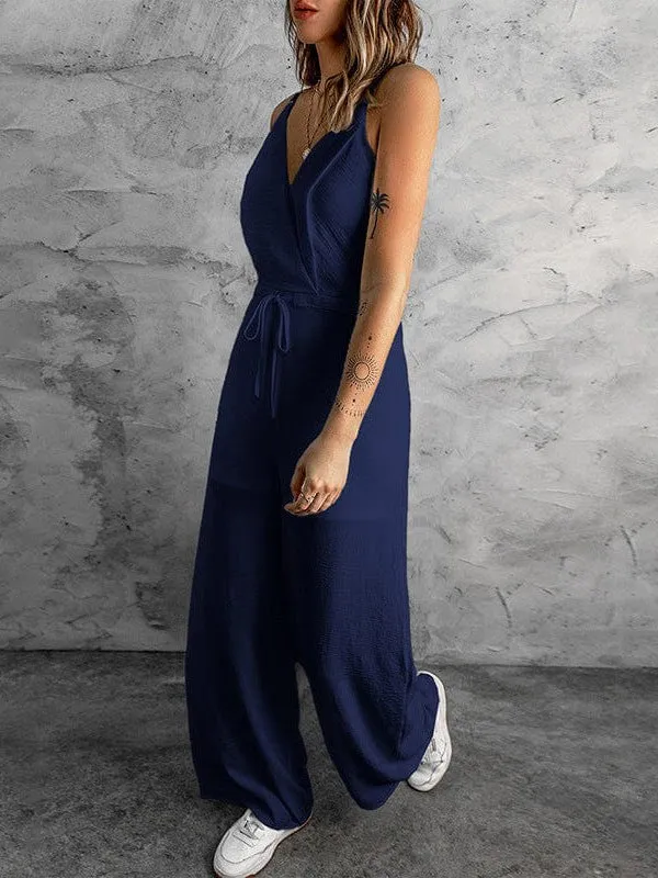 Sleeveless V-neck Contrast Color Jumpsuit