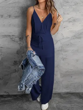 Sleeveless V-neck Contrast Color Jumpsuit