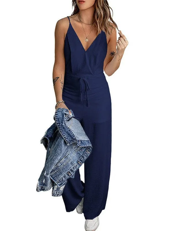 Sleeveless V-neck Contrast Color Jumpsuit