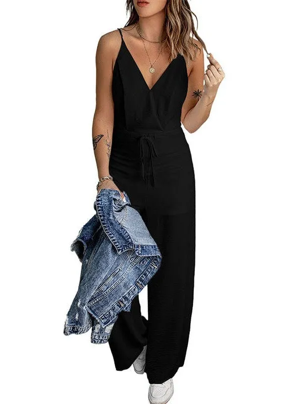 Sleeveless V-neck Contrast Color Jumpsuit