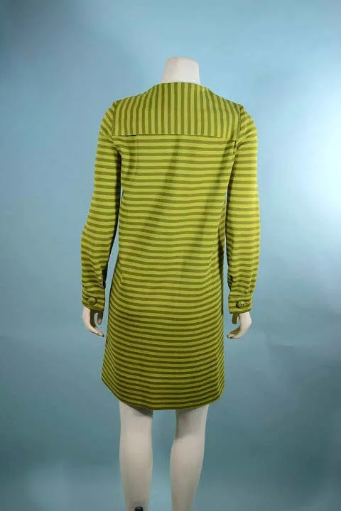 SOLD Vintage 60s MOD Green Striped Shift Mini Dress XS