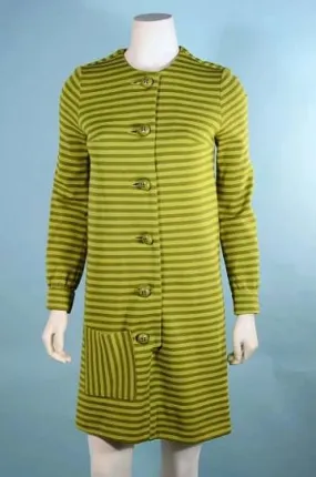 SOLD Vintage 60s MOD Green Striped Shift Mini Dress XS