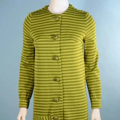 SOLD Vintage 60s MOD Green Striped Shift Mini Dress XS
