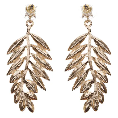 Stunning Beautiful Crystal Rhinestone Leaf Linear Drop Statement Earrings Gray