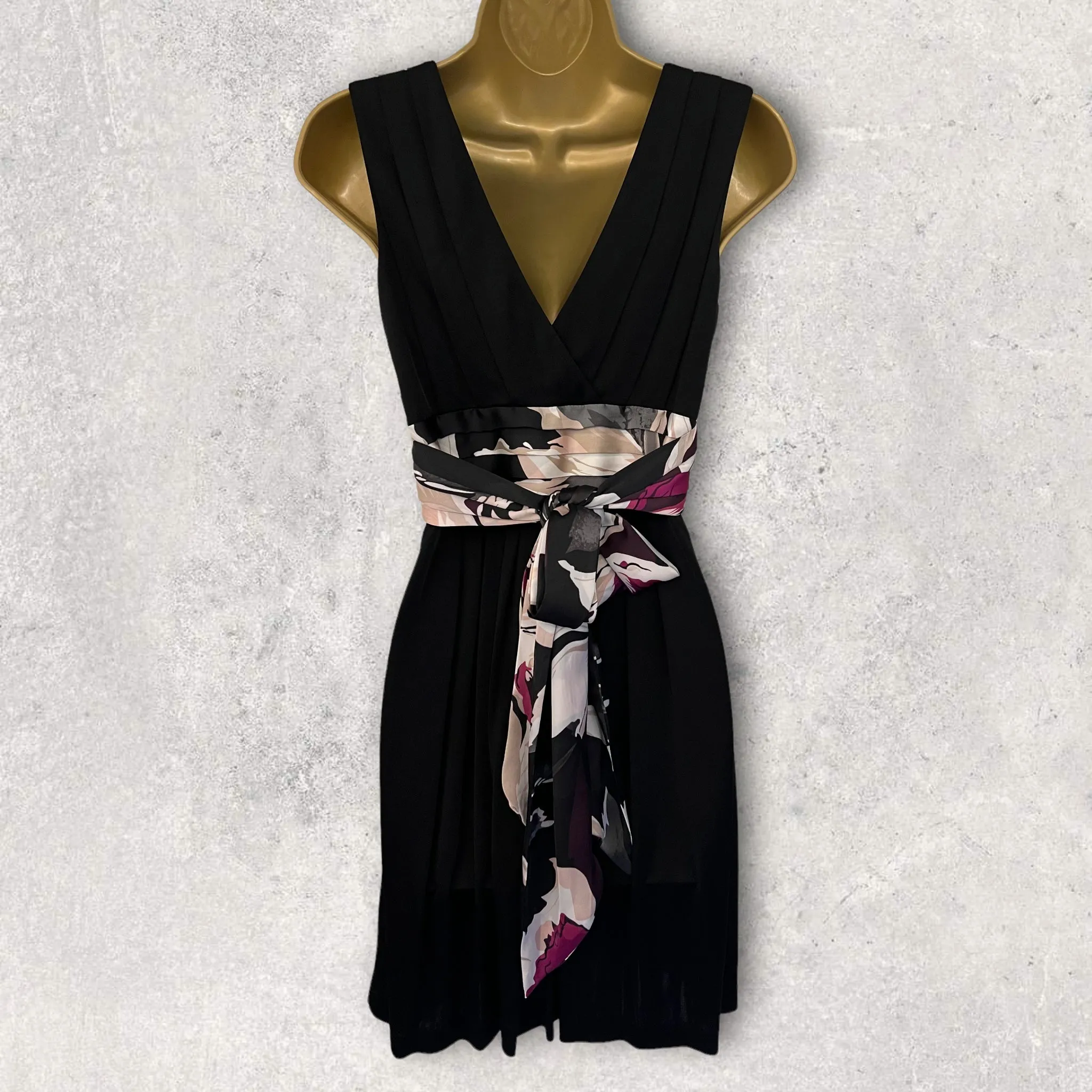 Ted Baker Black Silky Floral Tie Fit & Flare Dress UK 8 US 4 EU 36
