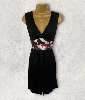 Ted Baker Black Silky Floral Tie Fit & Flare Dress UK 8 US 4 EU 36