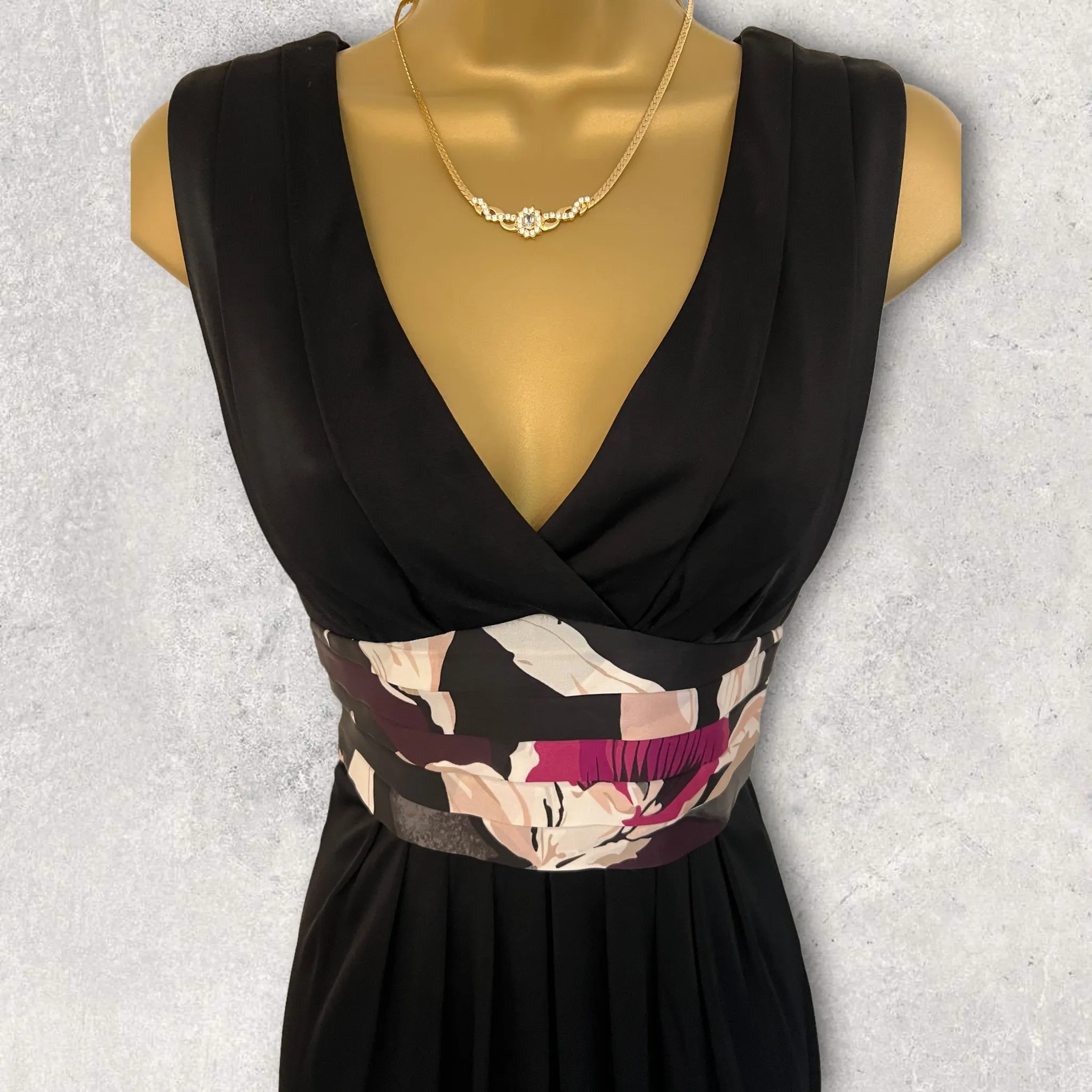 Ted Baker Black Silky Floral Tie Fit & Flare Dress UK 8 US 4 EU 36