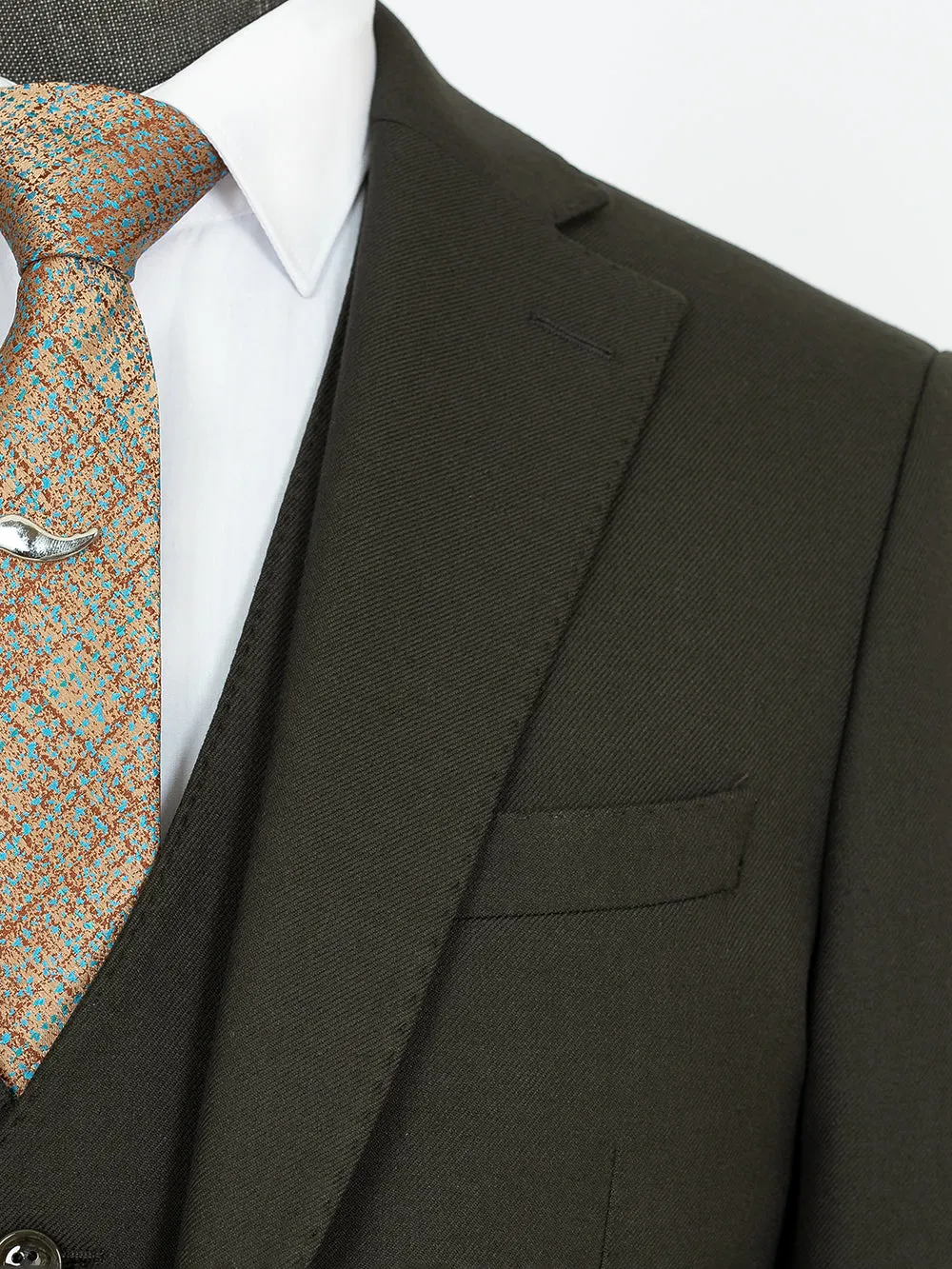 Three Pieces Of Green Oak Stripe Bespoke Men Suit Tailored
