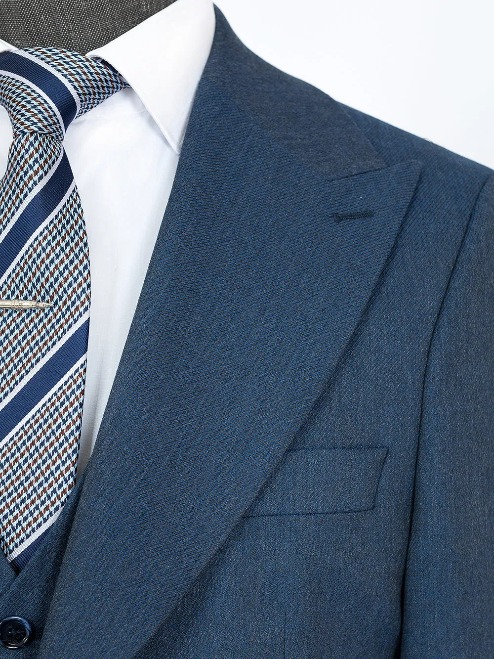 Three Pieces Of Light Blue Bespoke Men Suit Tailored