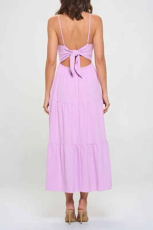 TIERED TIE BACK FIT AND FLARE MIDI DRESS
