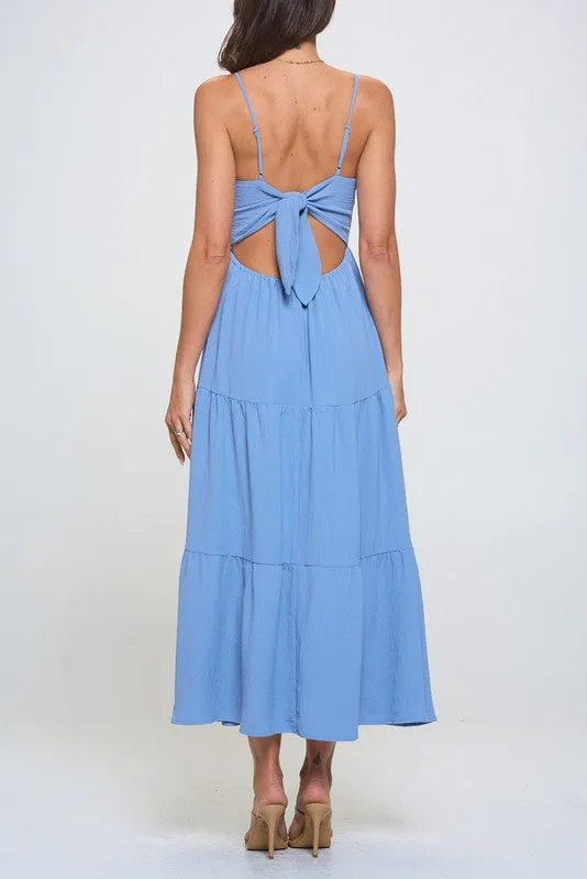 TIERED TIE BACK FIT AND FLARE MIDI DRESS