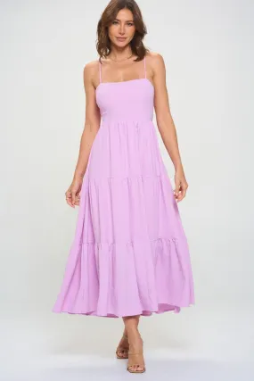 TIERED TIE BACK FIT AND FLARE MIDI DRESS