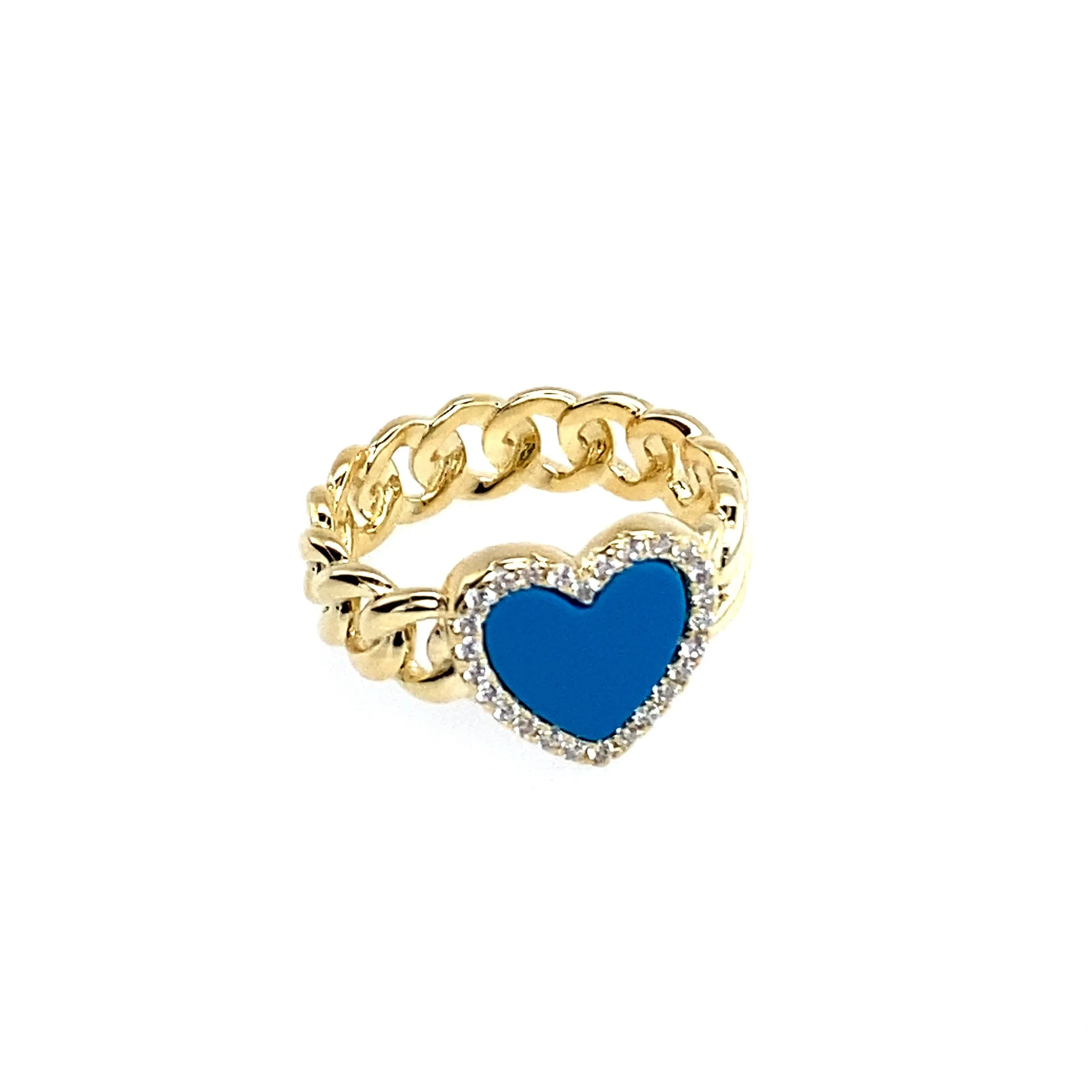 Turquoise Heart Cuban Link Ring